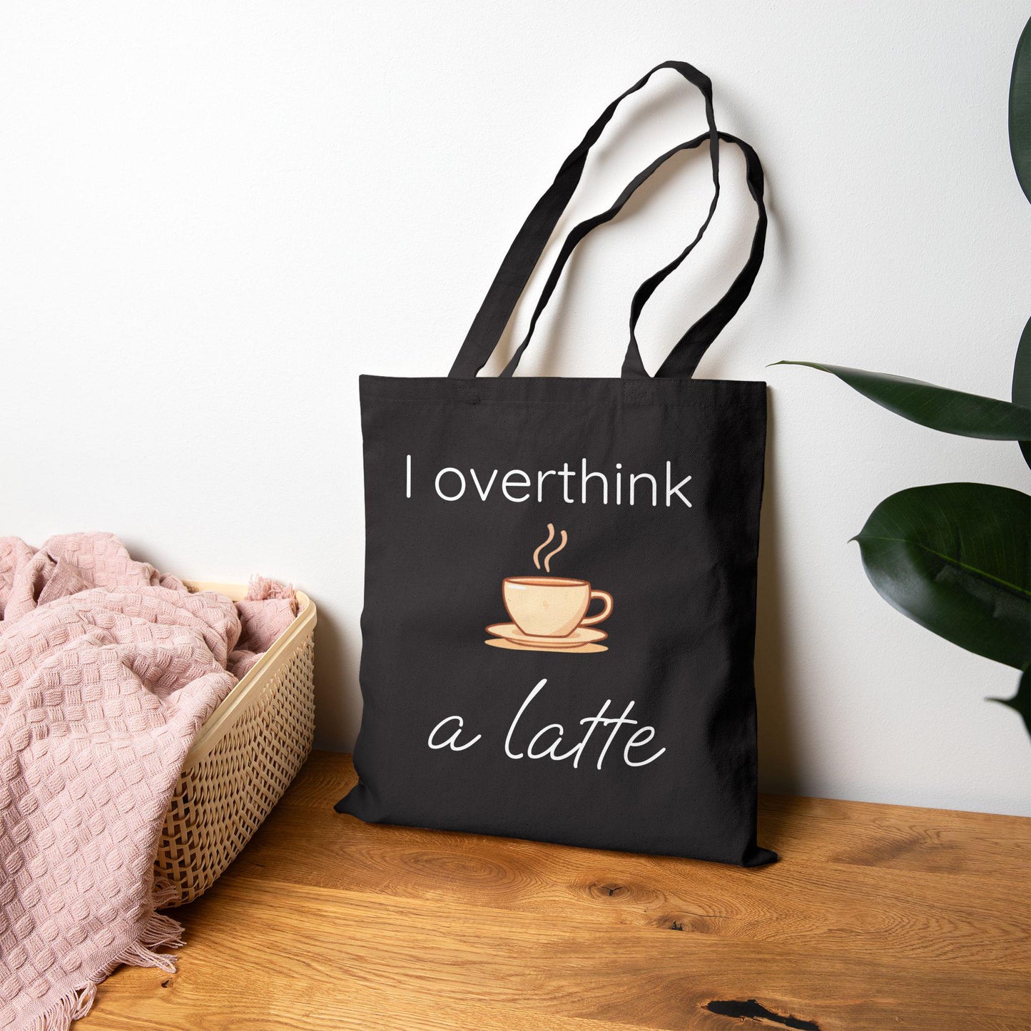 i overthink a latte tote bag funny canvas tote overthinker gift coffee lover book bag anxiety humor cozy aesthetic cute reusable tote