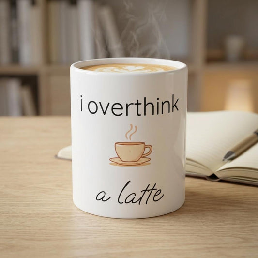i overthink a latte mug