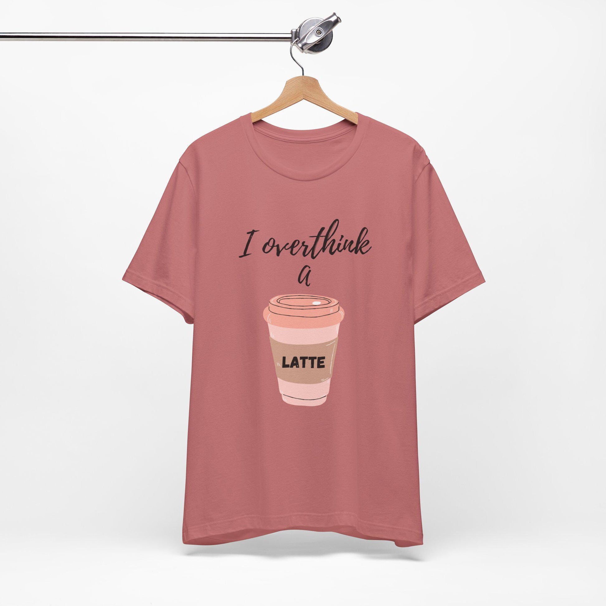 I Overthink a Latte Shirt | Cute Coffee Tee | Illustrated Latte Cup Shirt | Aesthetic Coffee Lover Gift | Funny Cursive Graphic Tee | Unisex