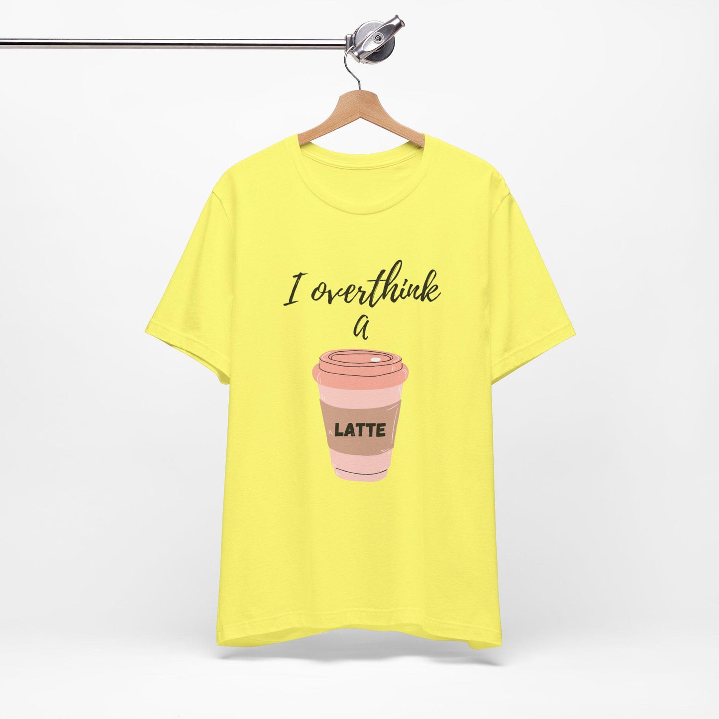 I Overthink a Latte Shirt | Cute Coffee Tee | Illustrated Latte Cup Shirt | Aesthetic Coffee Lover Gift | Funny Cursive Graphic Tee | Unisex