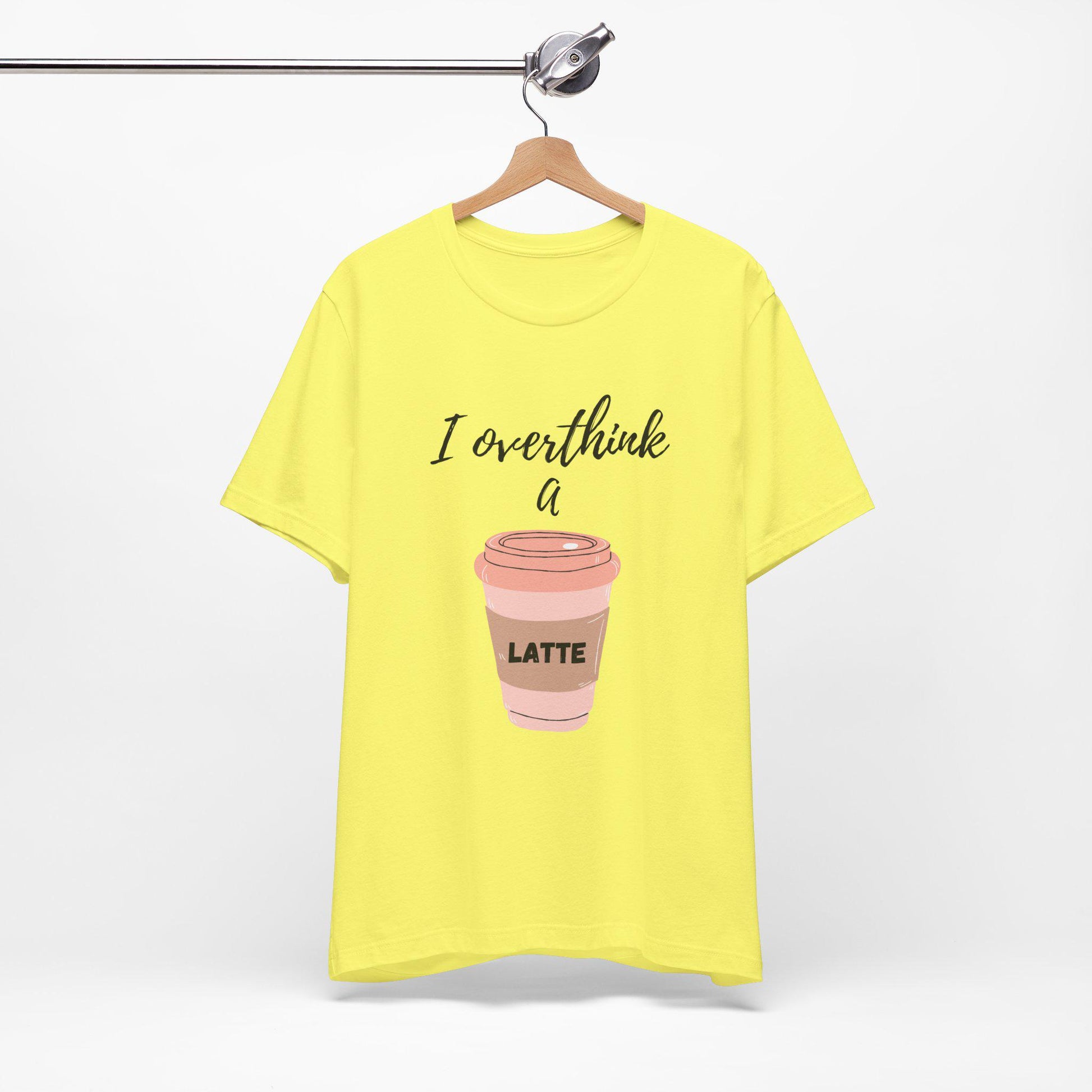 I Overthink a Latte Shirt | Cute Coffee Tee | Illustrated Latte Cup Shirt | Aesthetic Coffee Lover Gift | Funny Cursive Graphic Tee | Unisex