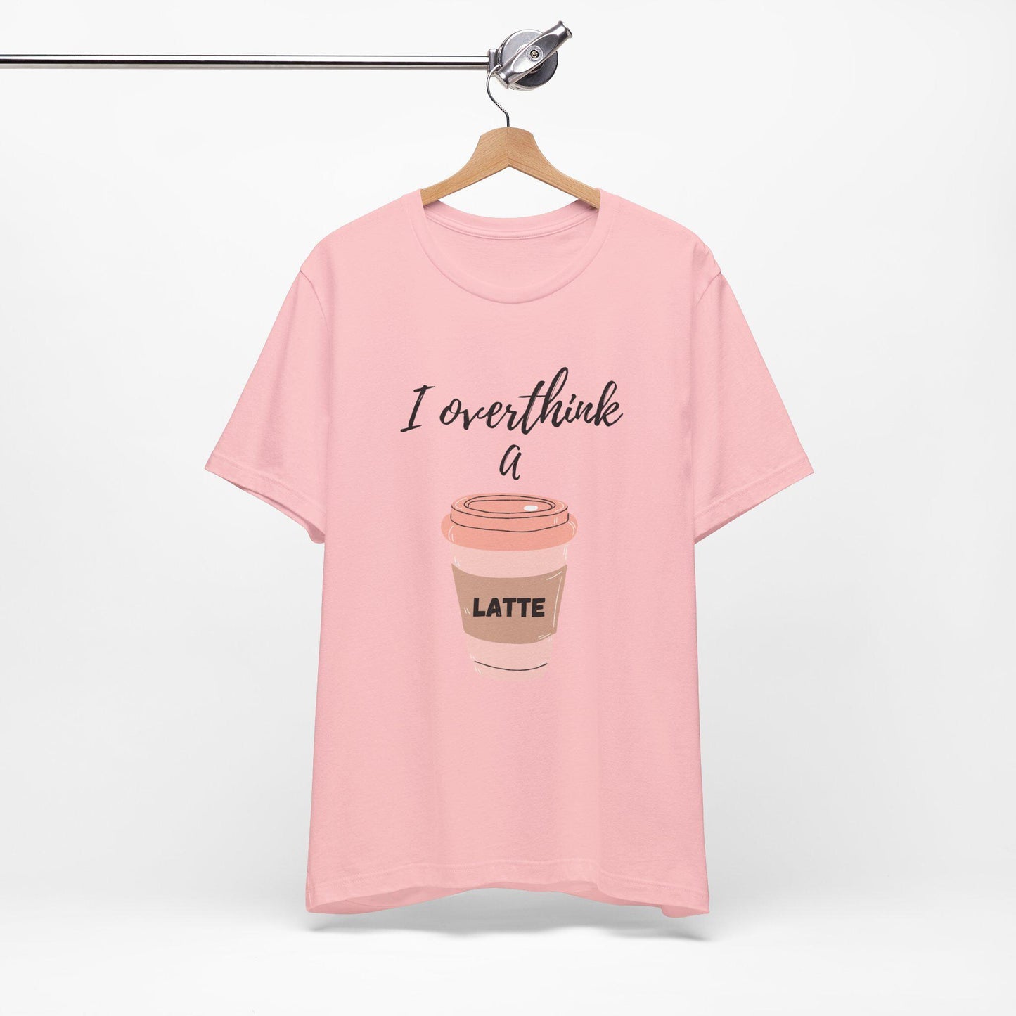I Overthink a Latte Shirt | Cute Coffee Tee | Illustrated Latte Cup Shirt | Aesthetic Coffee Lover Gift | Funny Cursive Graphic Tee | Unisex
