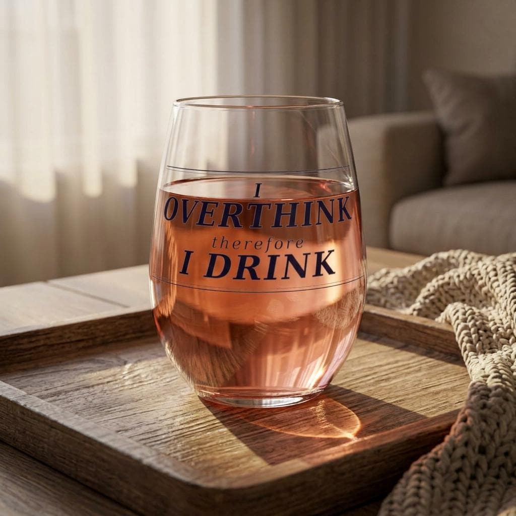 Funny Wine Glass | I Overthink Therefore I Drink | Anxiety Gift | Funny Gift for Her | Wine Lover Gift | Overthinking Gift | Therapist Gift