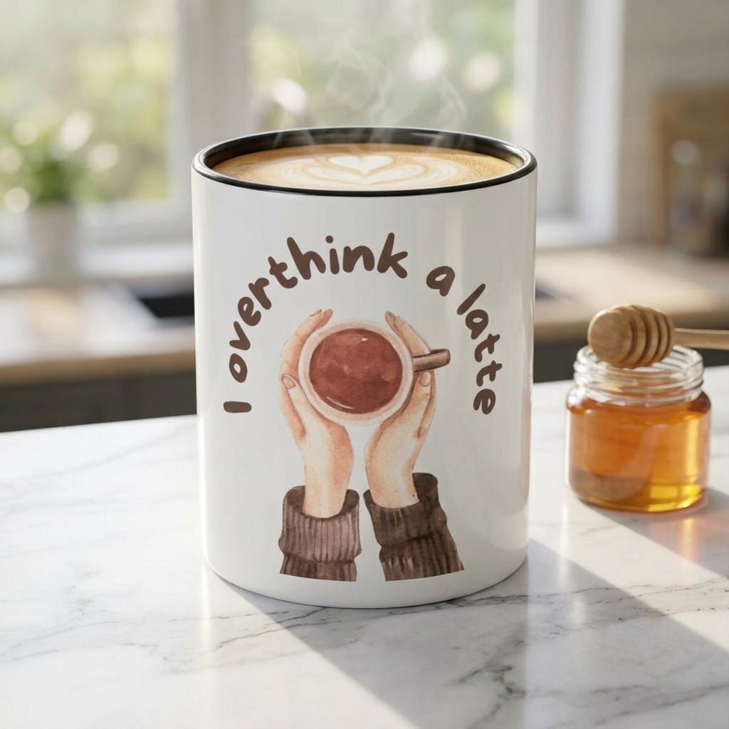 Funny Coffee Mug | I Overthink A Latte | Gift for Her | Anxiety Humor Mug | Coffee Lover Gift | Overthinking Gift | Best Friend Gift