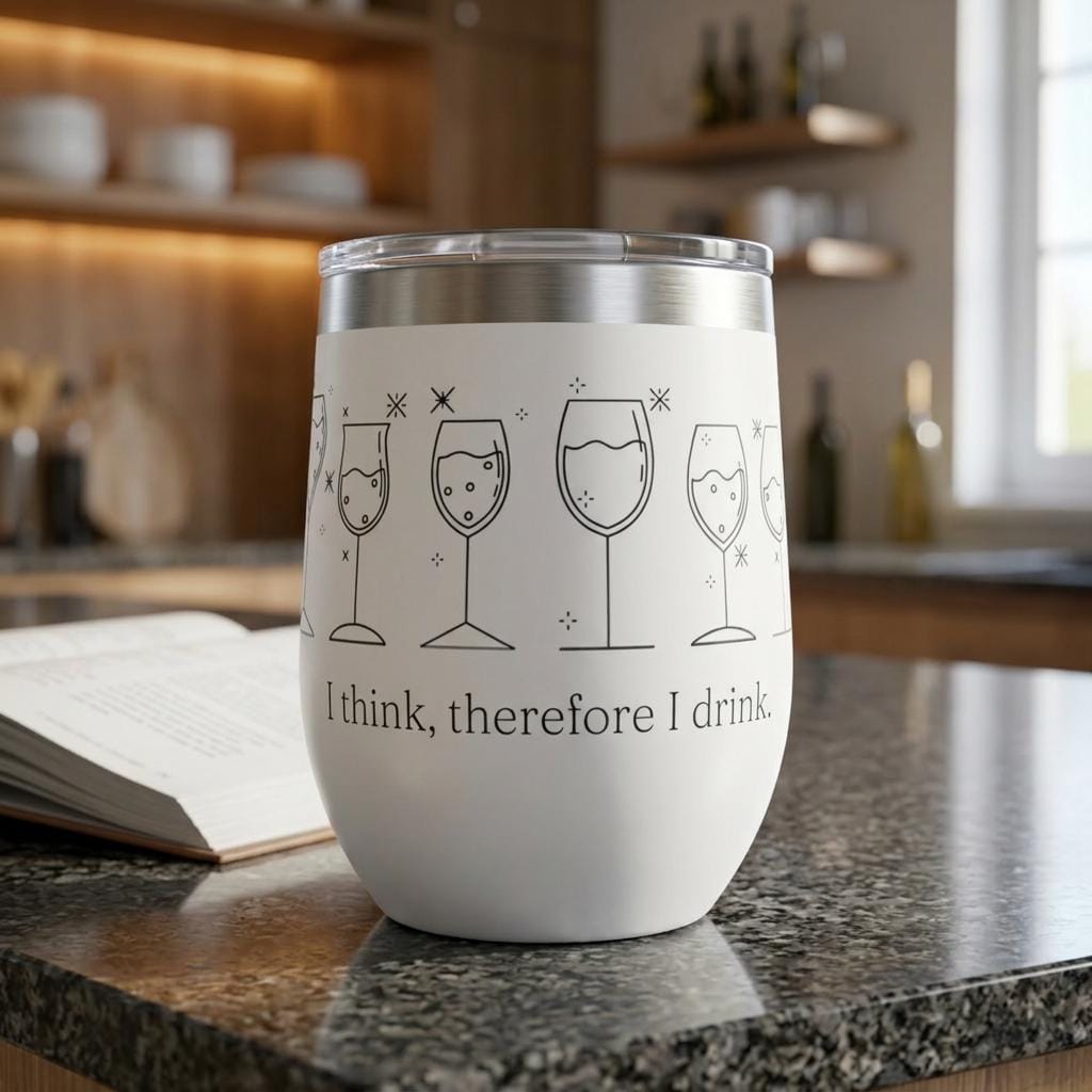 Funny Wine Tumbler | I Think Therefore I Drink | Overthinking Gift | Wine Lover Gift | Gift for Her | Funny Gift for Women | Wine Gift