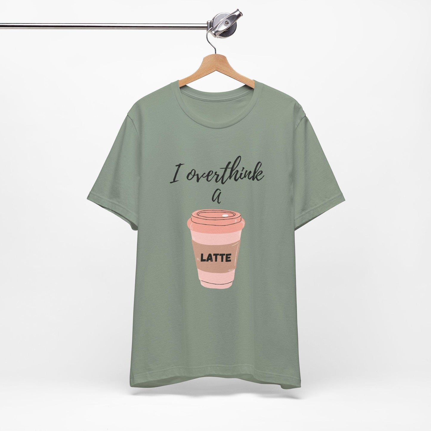 I Overthink a Latte Shirt | Cute Coffee Tee | Illustrated Latte Cup Shirt | Aesthetic Coffee Lover Gift | Funny Cursive Graphic Tee | Unisex