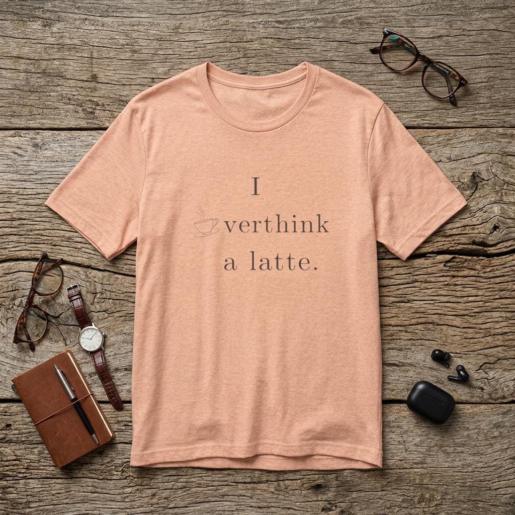 I Overthink a Latte Shirt | Funny Anxiety Coffee Tee | Minimalist Cafe Lover T-Shirt